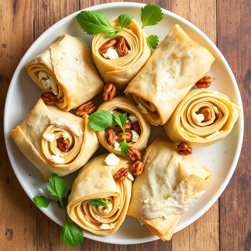 Feta- og valnøttfylte filodeiger
