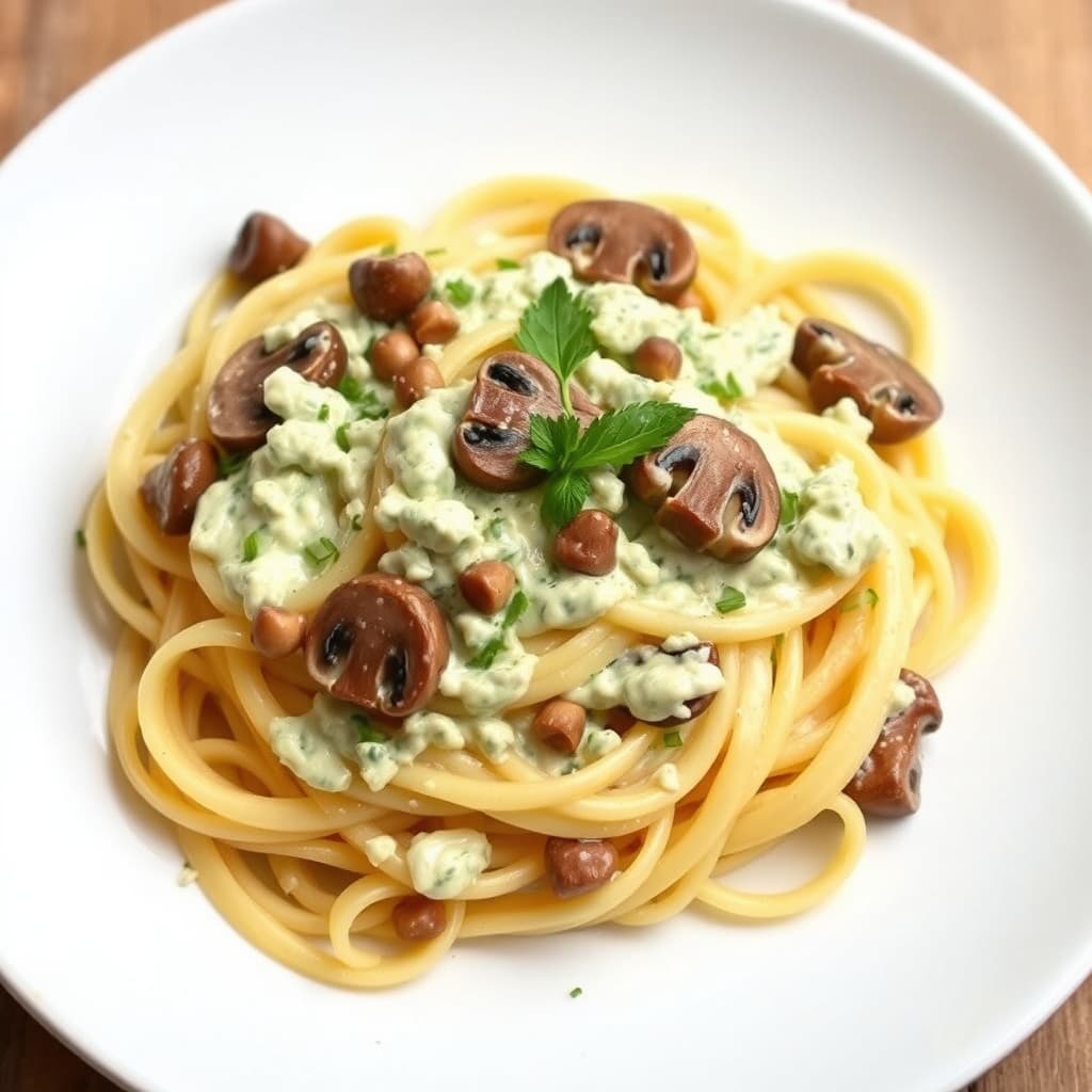 Fettuccine med sopp- og Gorgonzolasaus