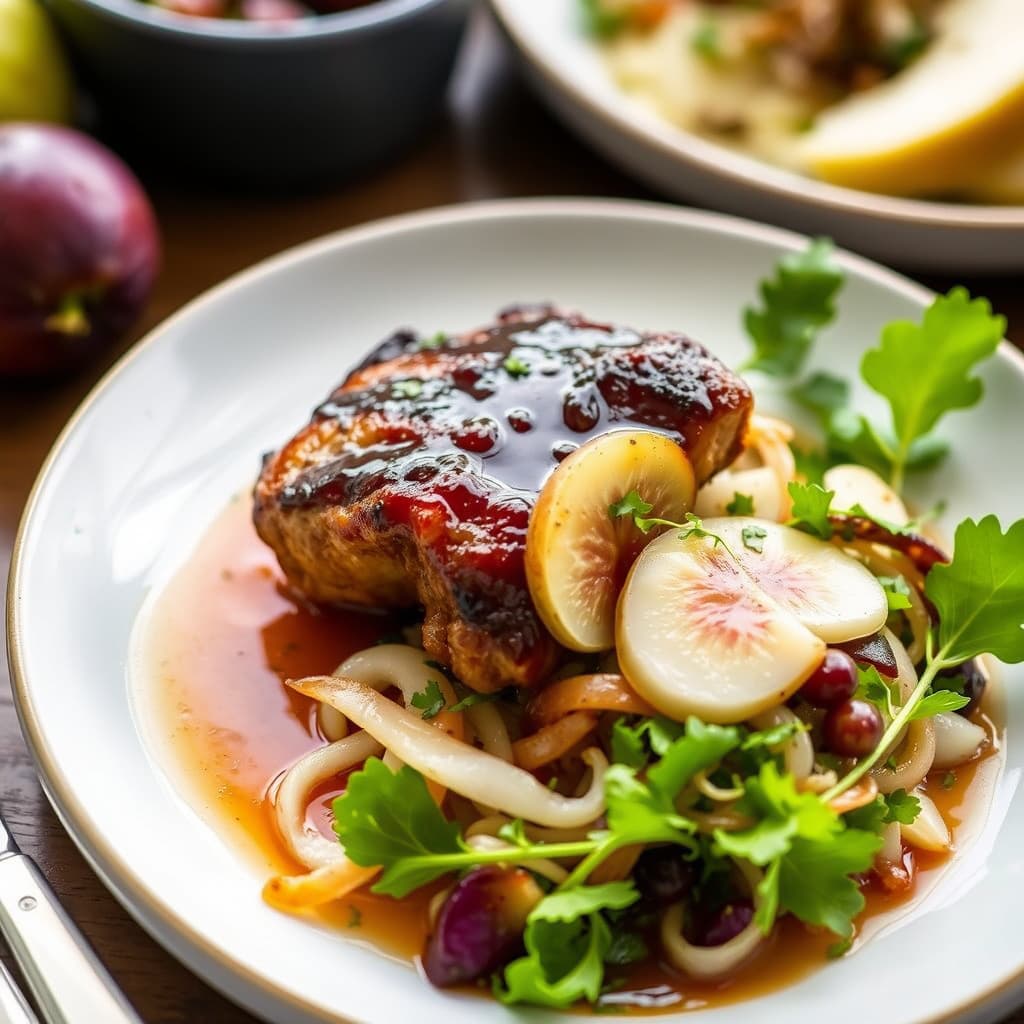 Fig Balsamico-glassert and med perle-løk og pærehash