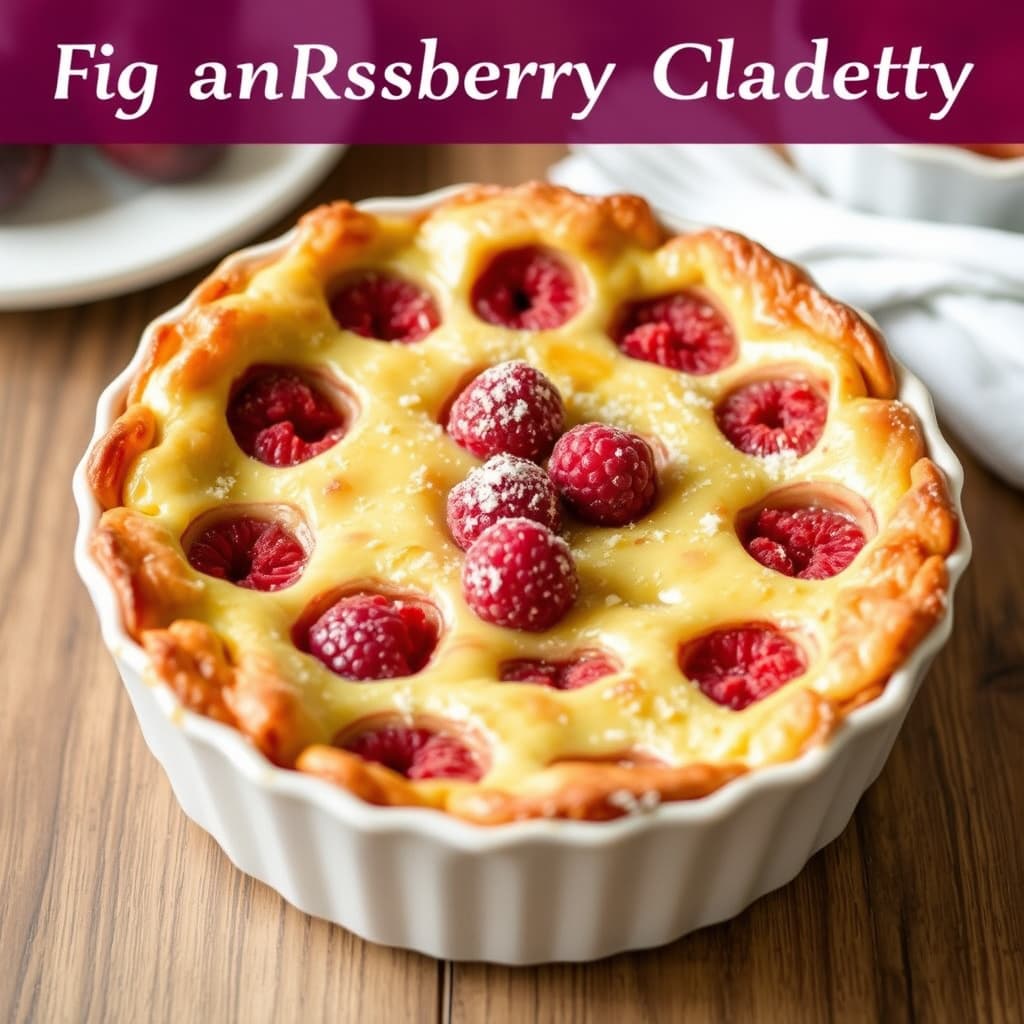 Fig- og bringebærclafoutis (bakt fiken- og bringebærkrem)