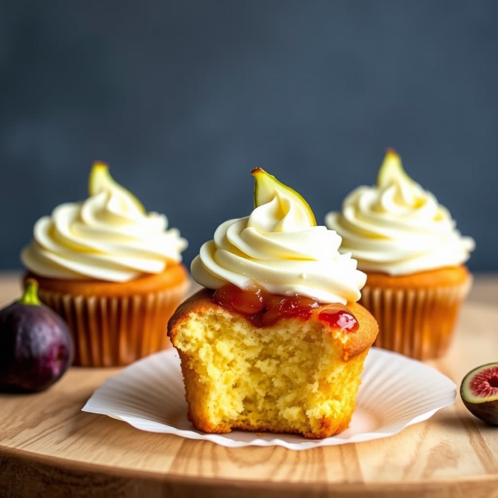 Figueroa Cupcakes: Tyk sitronfigkake, saltet honningfig-kompott, kremostglasur