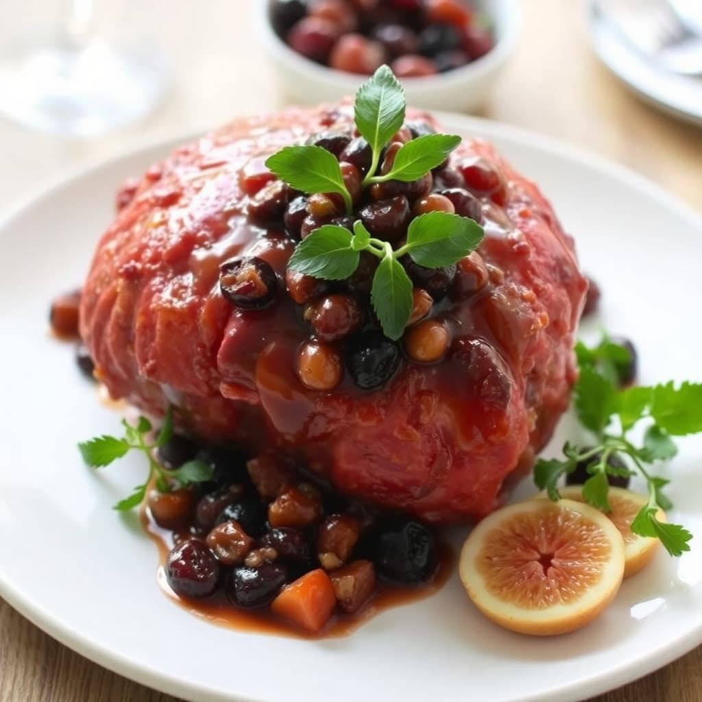 Figurglassert skinke med tørket fruktkompott