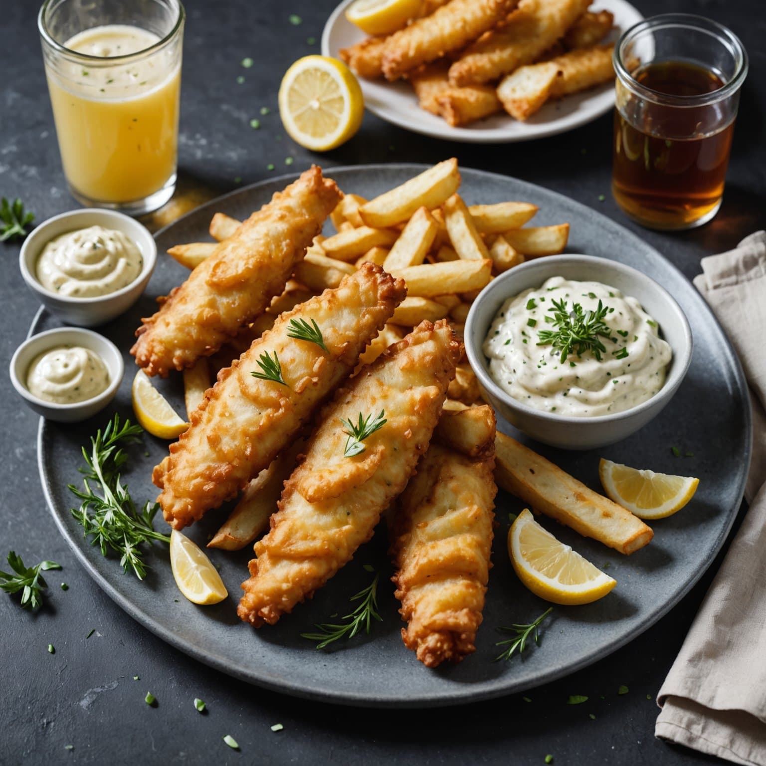 Fish and Chips med estragon- og maltvinedressing med majones