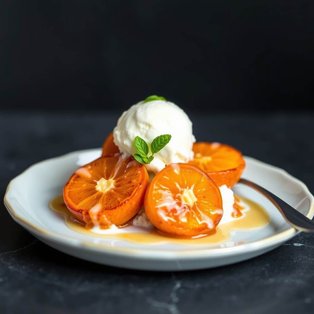 Flamberte mandariner med vaniljeis