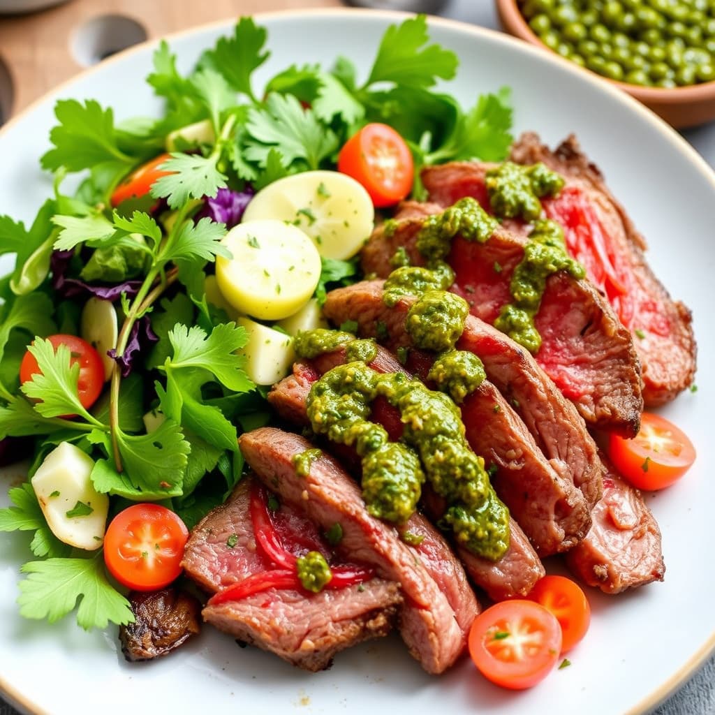 Flankasteinsalat med chimichurridressing