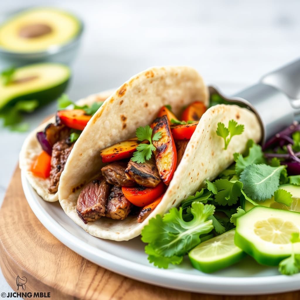 Flankestek og grillet grønnsakspita