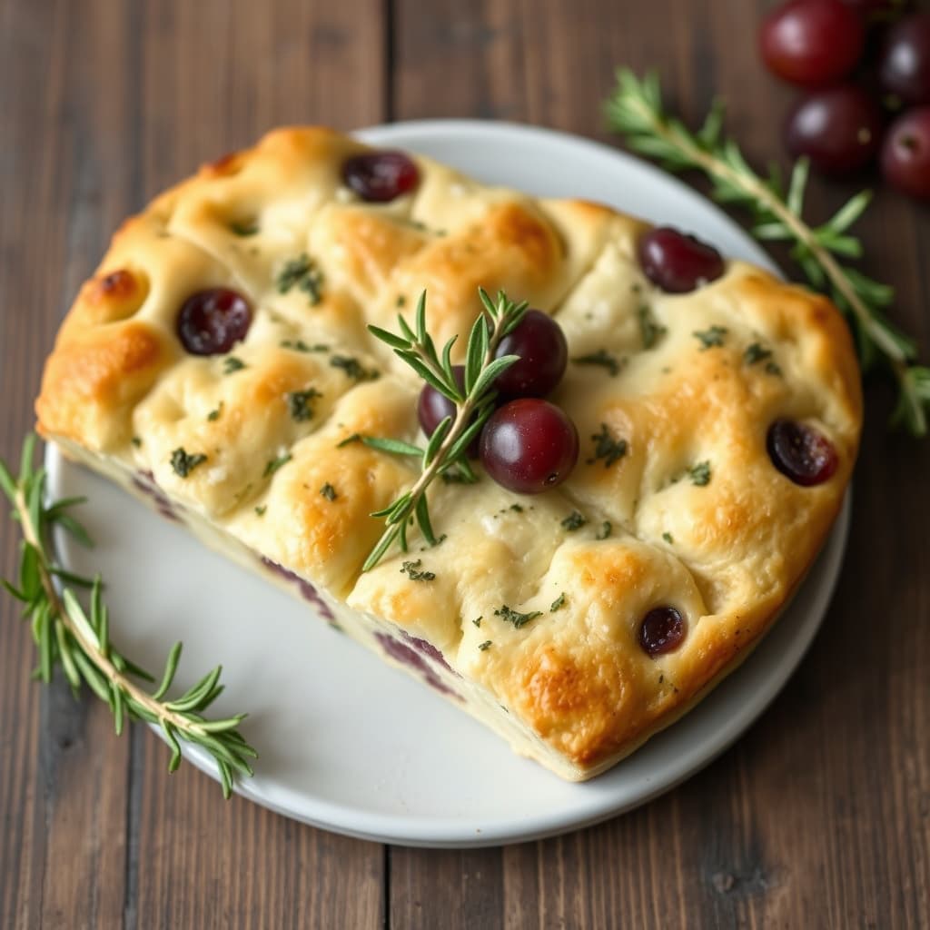 Focaccia med rosmarin og druer