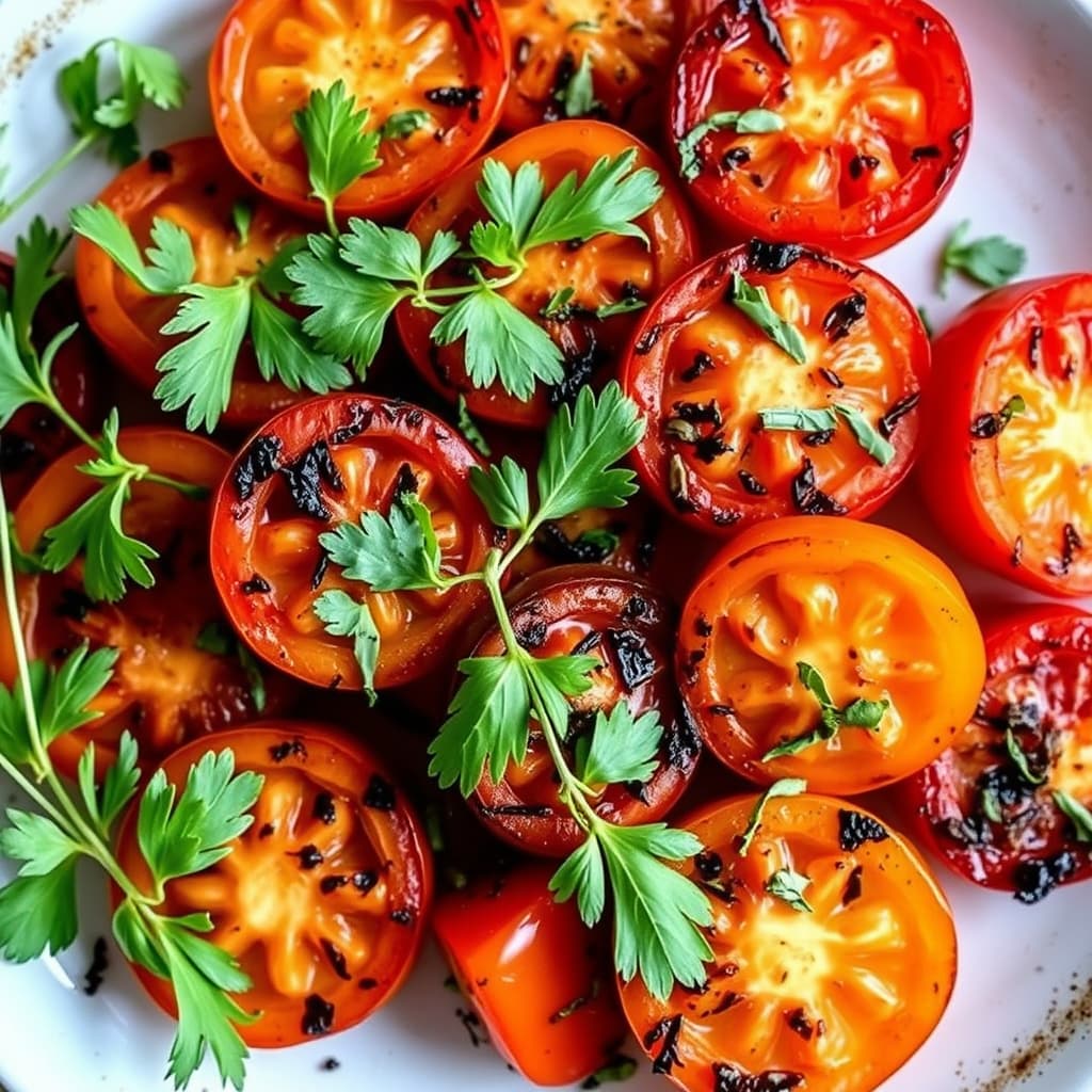 Forkullede oldemors tomater med friske urter