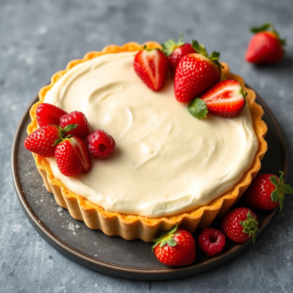 Frangipane-tærte med jordbær og bringebær