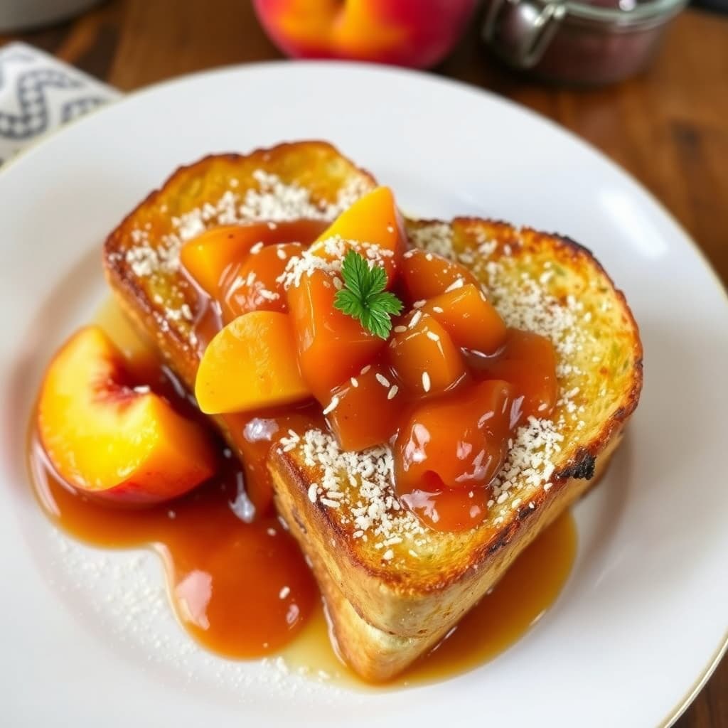Fransk toast med varm ferskenskompott