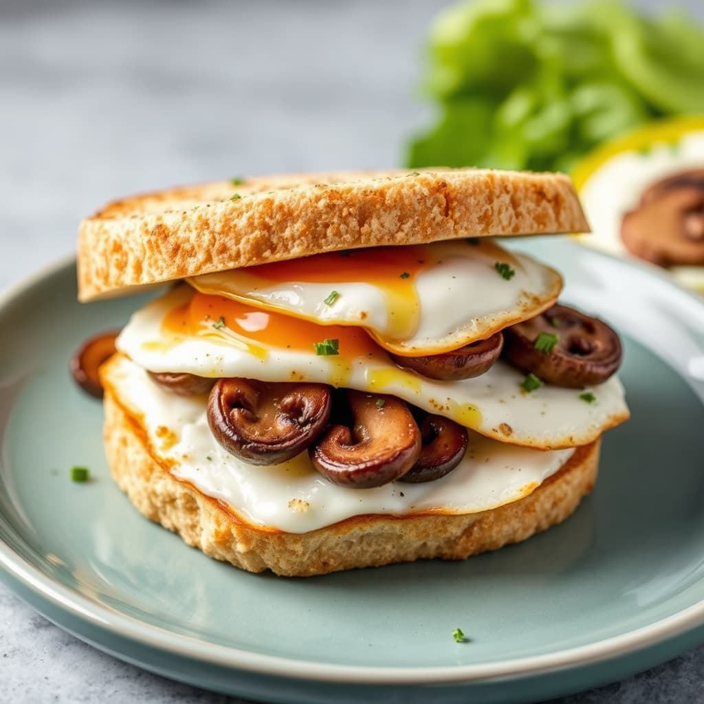 Fried Egg, Mushroom and Mozzarella Sandwich