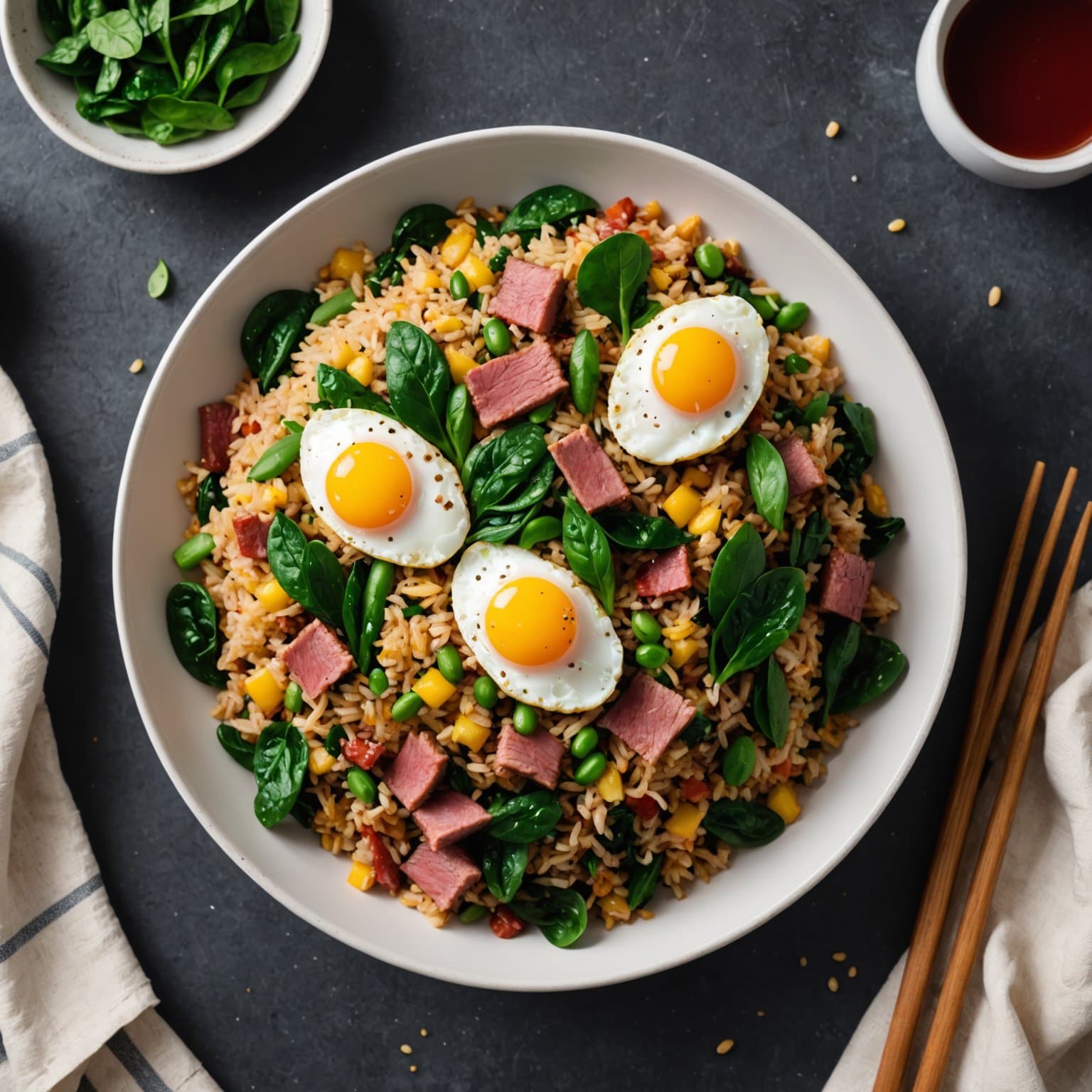 Fried Rice med corned beef, spinat og egg
