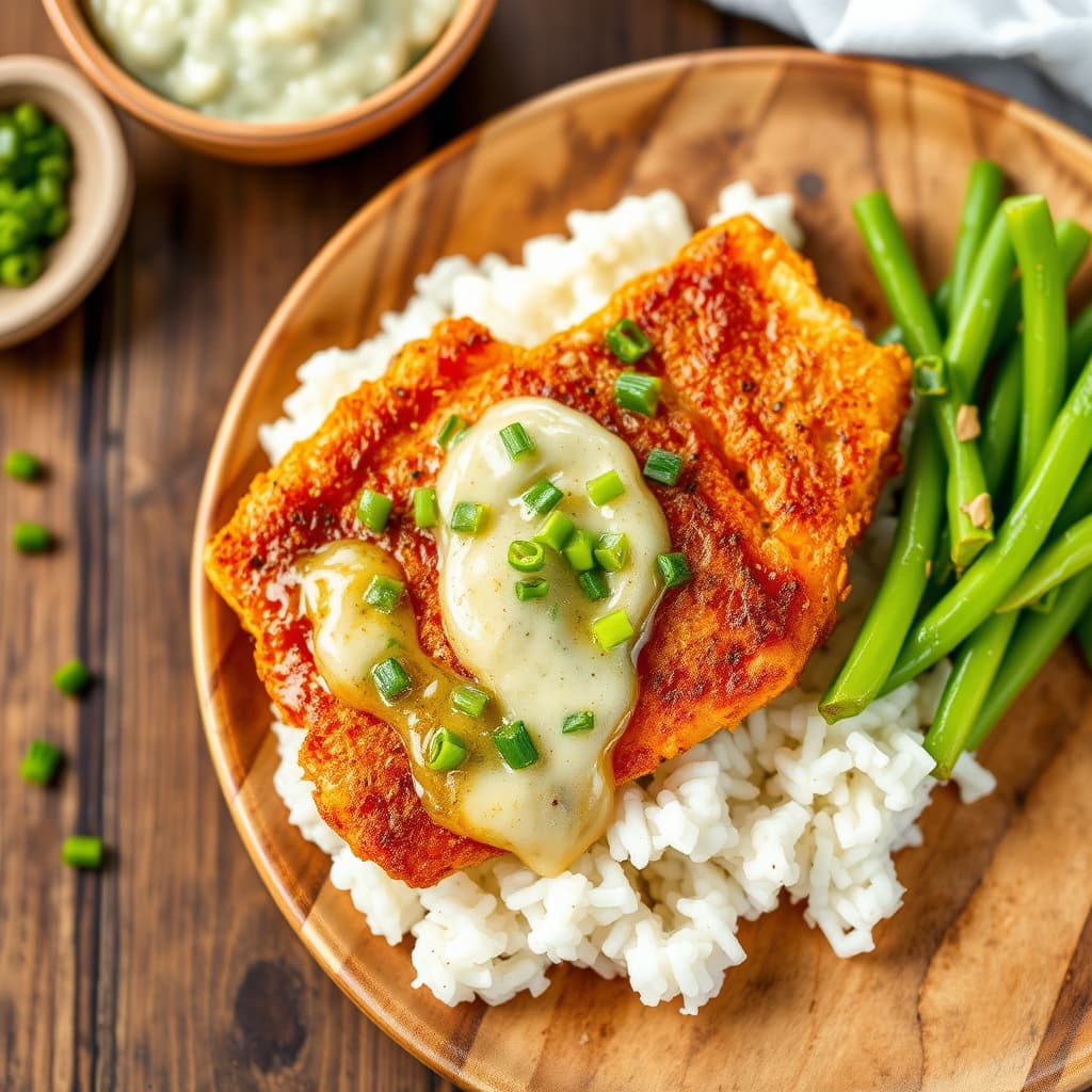 Fritert katfish med gressløk- og ingersaus