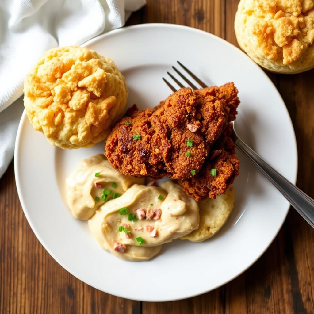 Fritert kylling og kjeks med rosa pepperkorn-honning smør