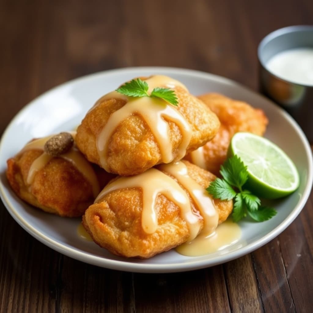 Friterte deigkuler med lime-sirup