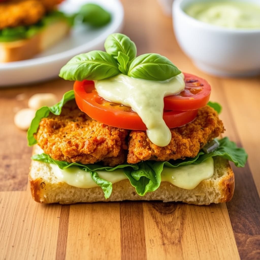 Friterte grønne tomater BLT med søt basilikummayo