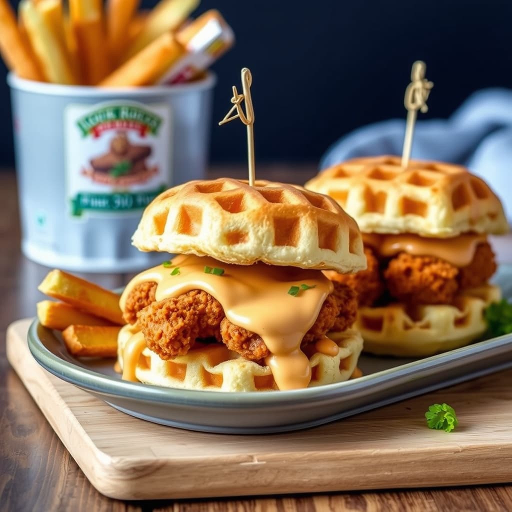 Friterte kylling- og vaffel-sliders med krydret majones