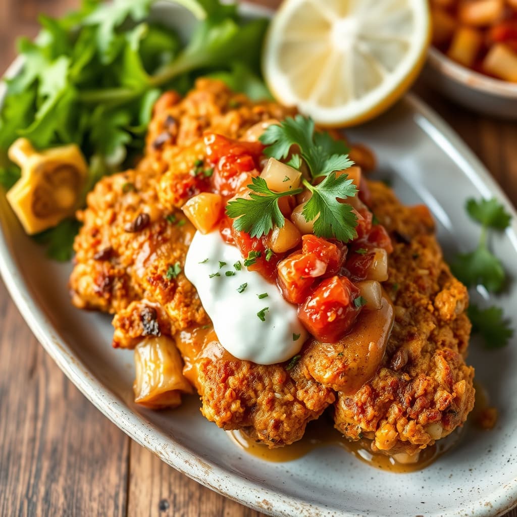 Friterte kyllingbiter og artisjokker med salsa brava