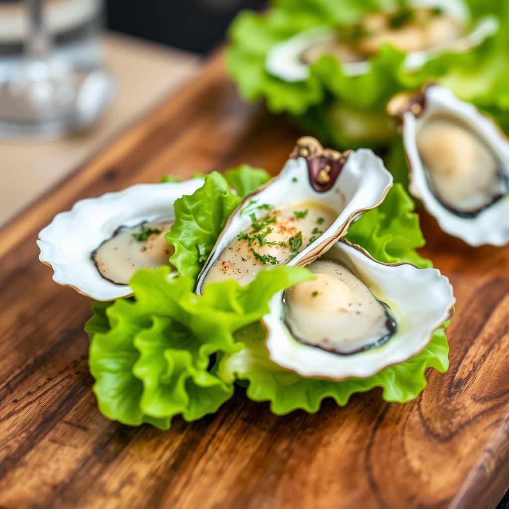 Friterte og dampede østers på trøffel- og salatfondue