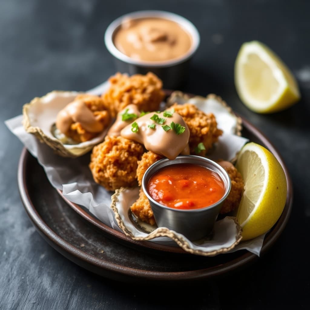 Friterte østers med tomat-remouladesaus