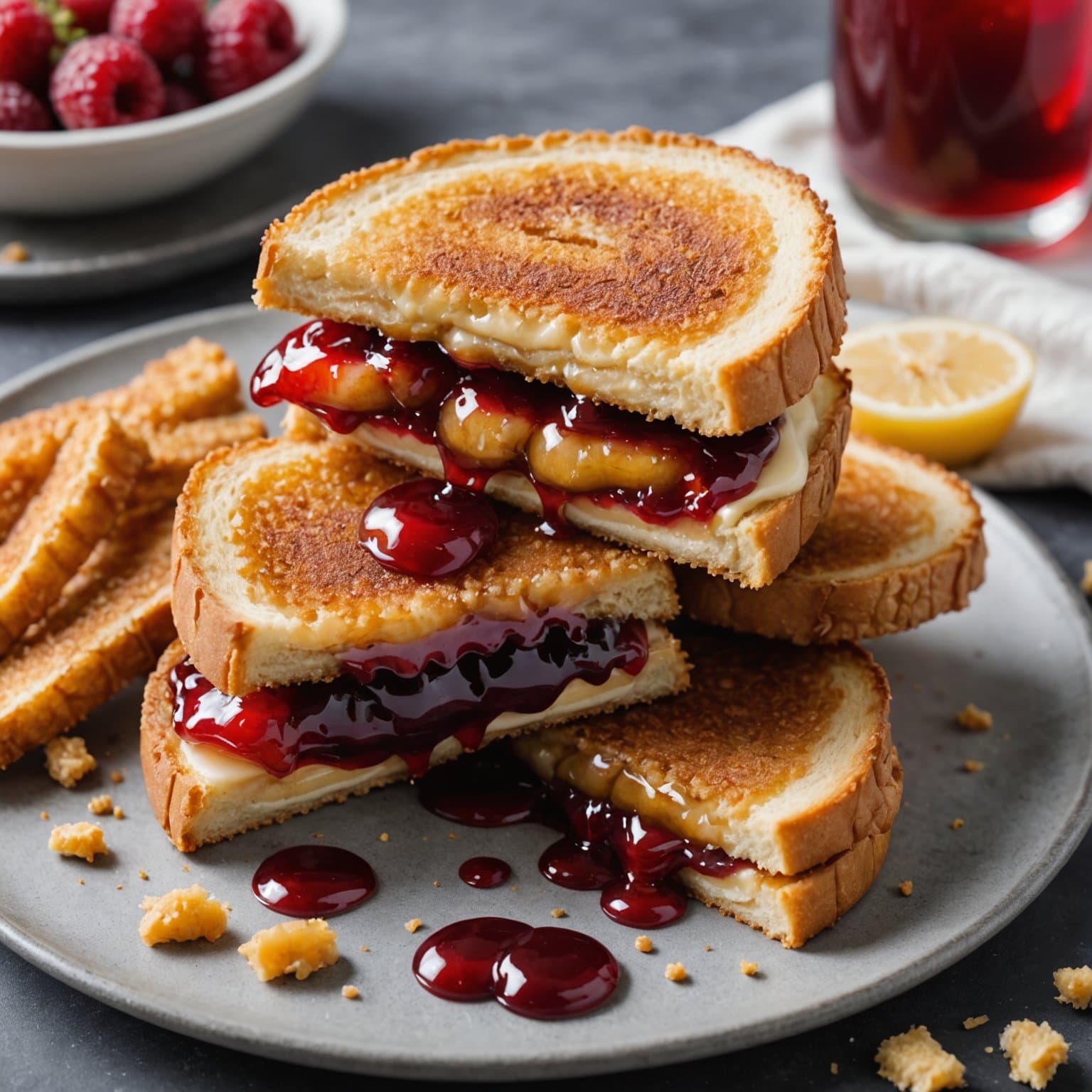 Friterte peanøttsmør- og syltetøy-smørbrød