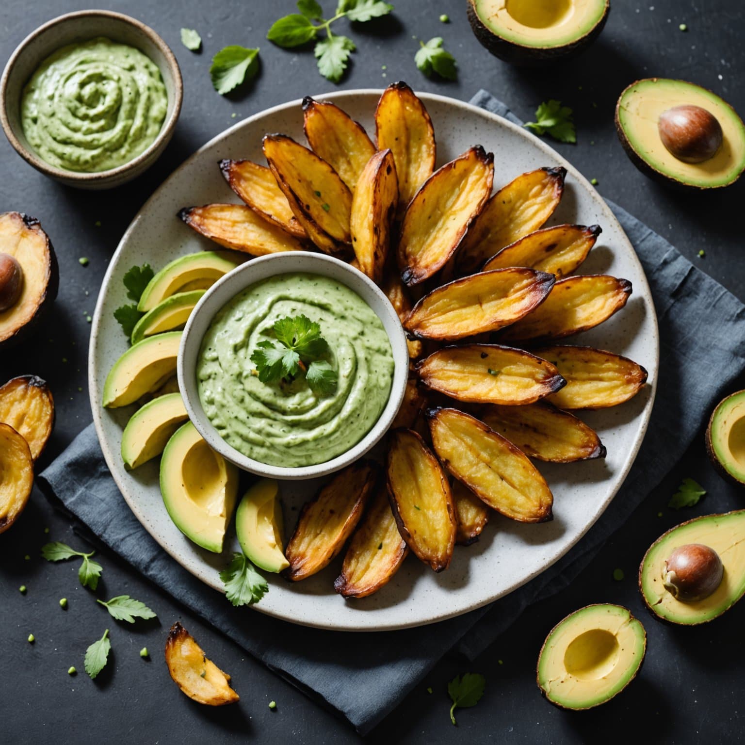 Friterte plantains med avokadodip