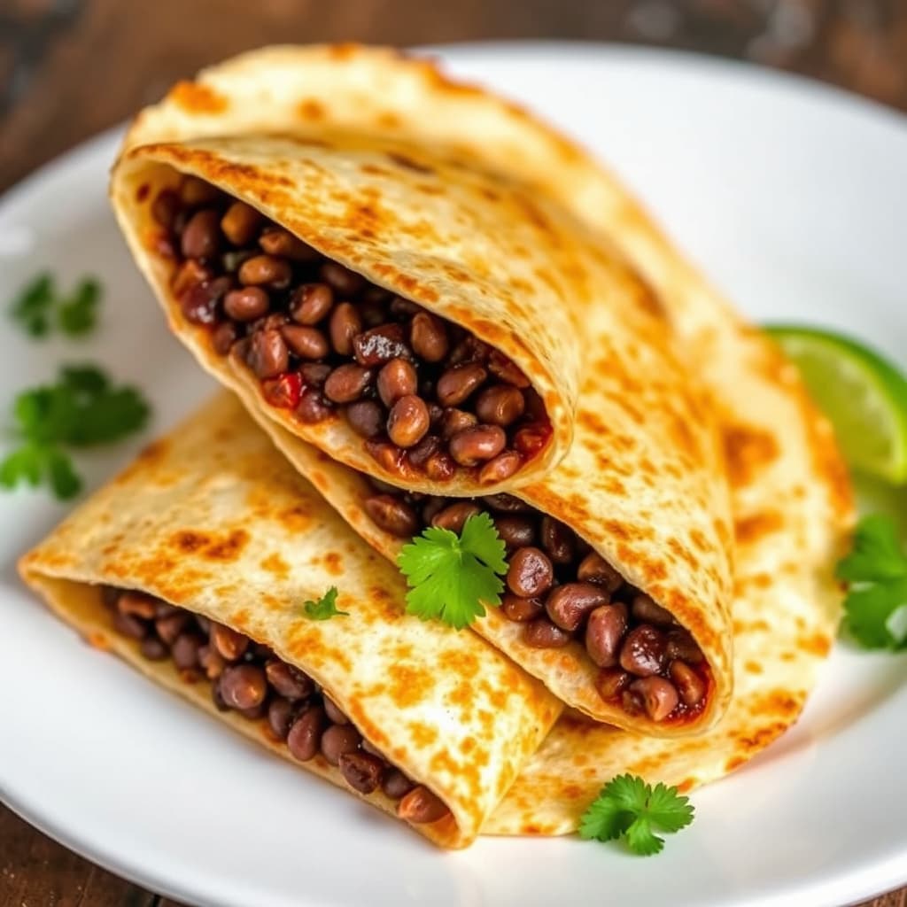 Friterte tortillalefser fylt med svarte bønner (Panuchos)