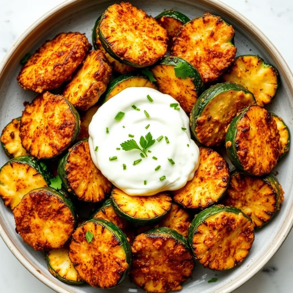 Friterte zucchini med hvitløksyogurt