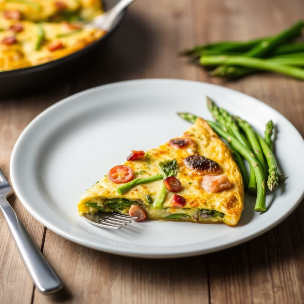 Frittata med fennikelsmakende svinekjøtt og asparges