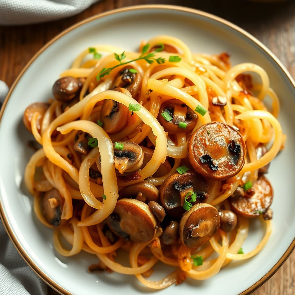 Frityrstekte løk og sopp