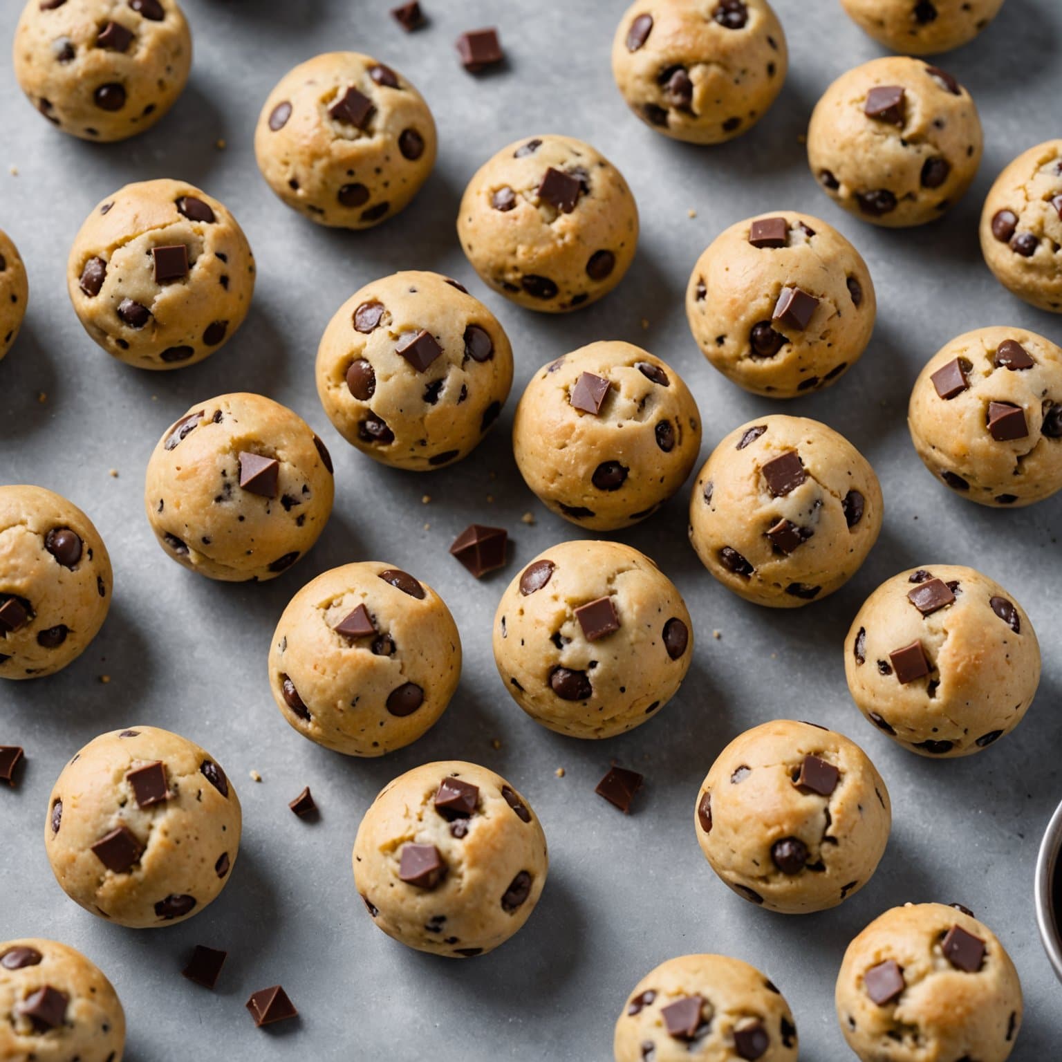 Frosne kjeksdeigboller med sjokoladebiter