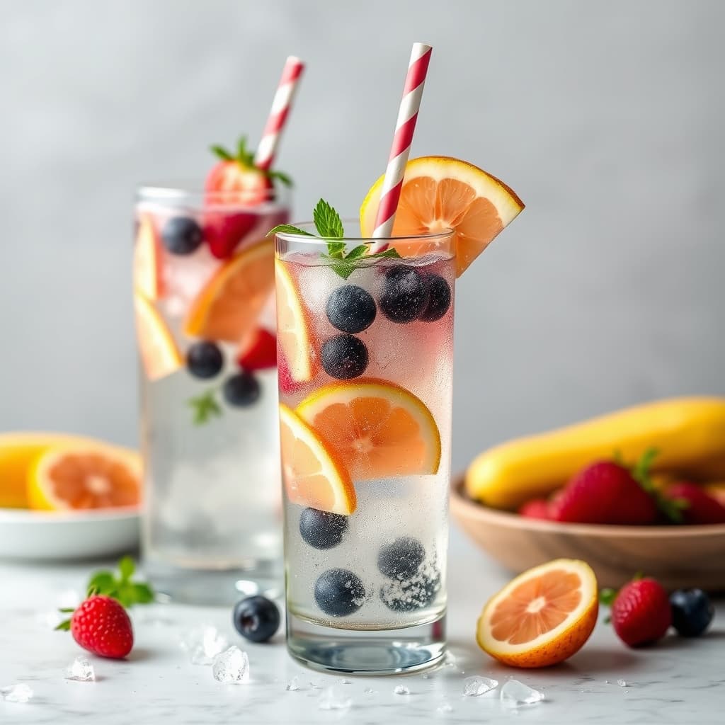 Frossen frukt med kullsyreholdig vann