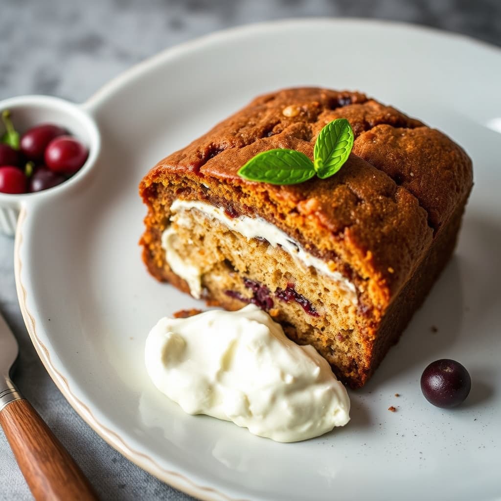 Fruktkake med ingefærkremost