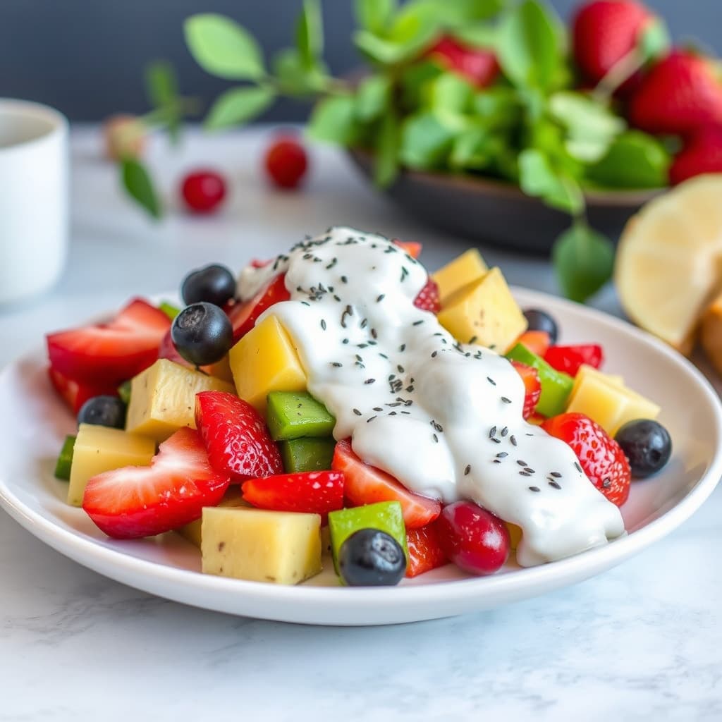 Fruktsalat med valmuefrø-dressing
