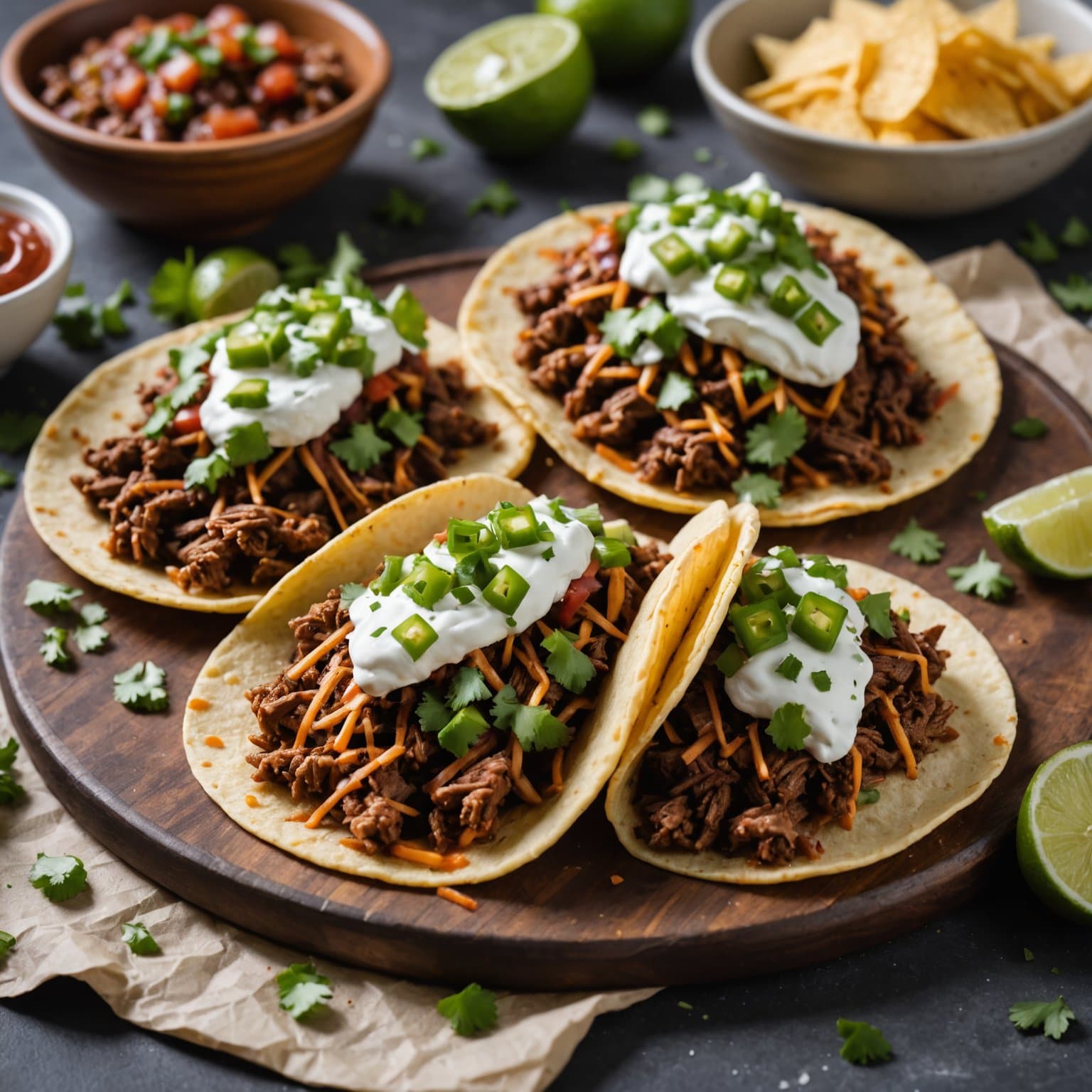 Fry Bread Tacos med krydret strimlet storfekjøtt