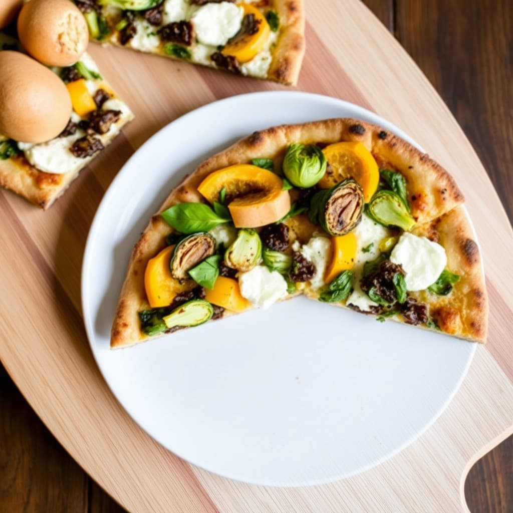 Fullkornsbrusselspirer, squash og ricottapizza