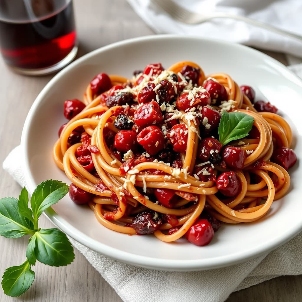 Fullkornspaghetti med rødvinssaus