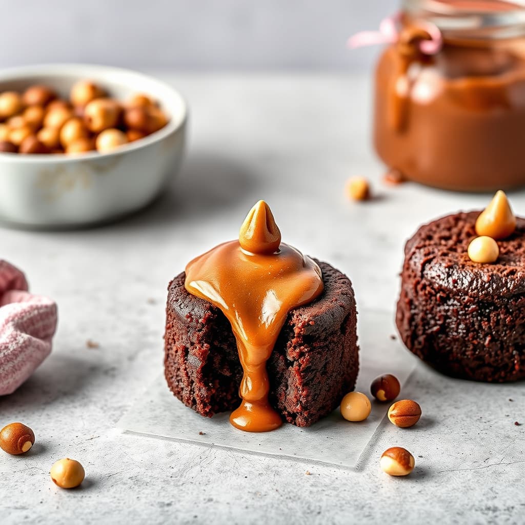 Fullpakket sjokoladekaker med varm makadamianøttsaus