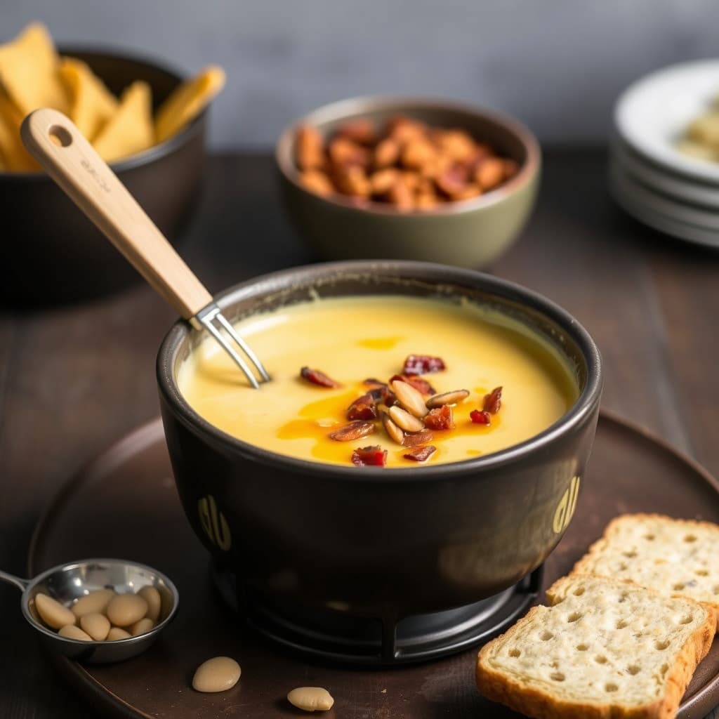 Fun-du: Røkt Gouda-fondue med bacon og mandler
