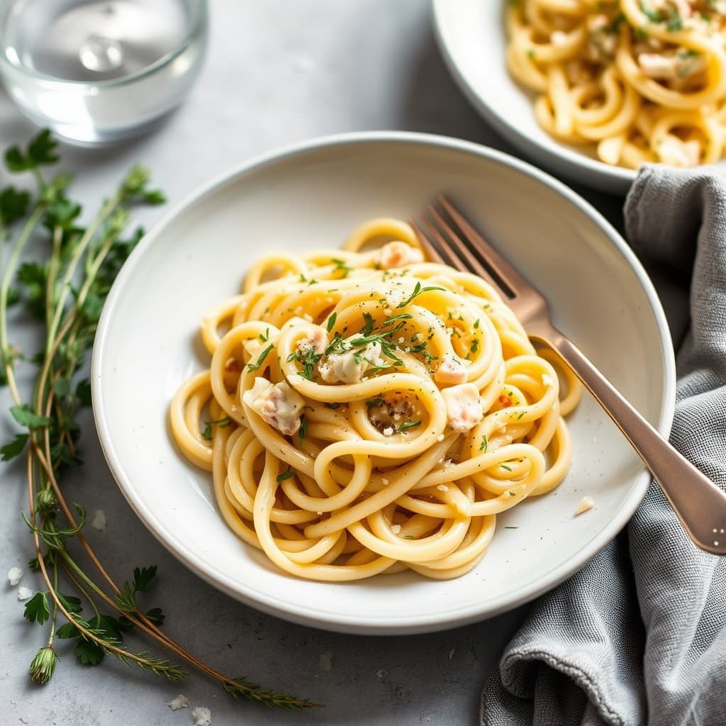 Fusilli Carbonara med friske urter