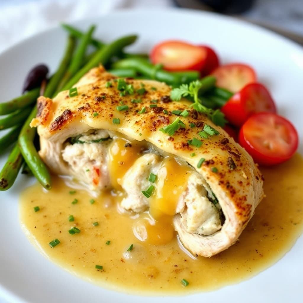 Fyllet kylling Divan med en sherry-dijonsaus