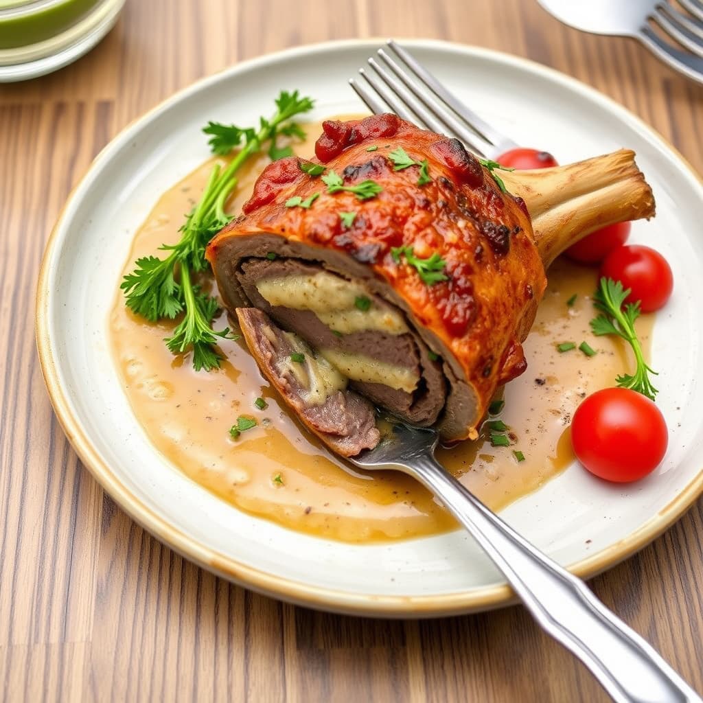 Fyllet lammebog med hvitløksaus