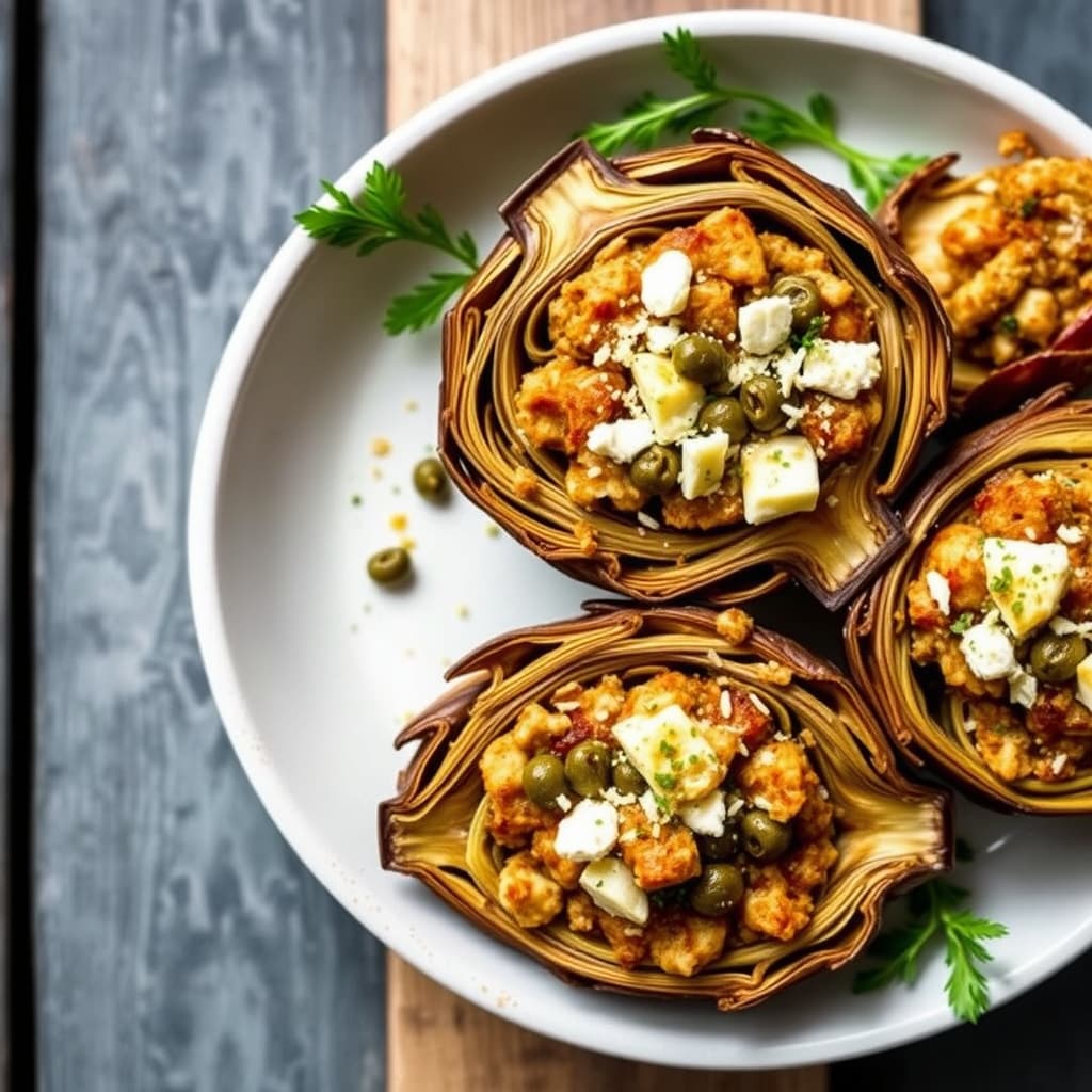 Fylte artisjokker med kapers og pecorinoost