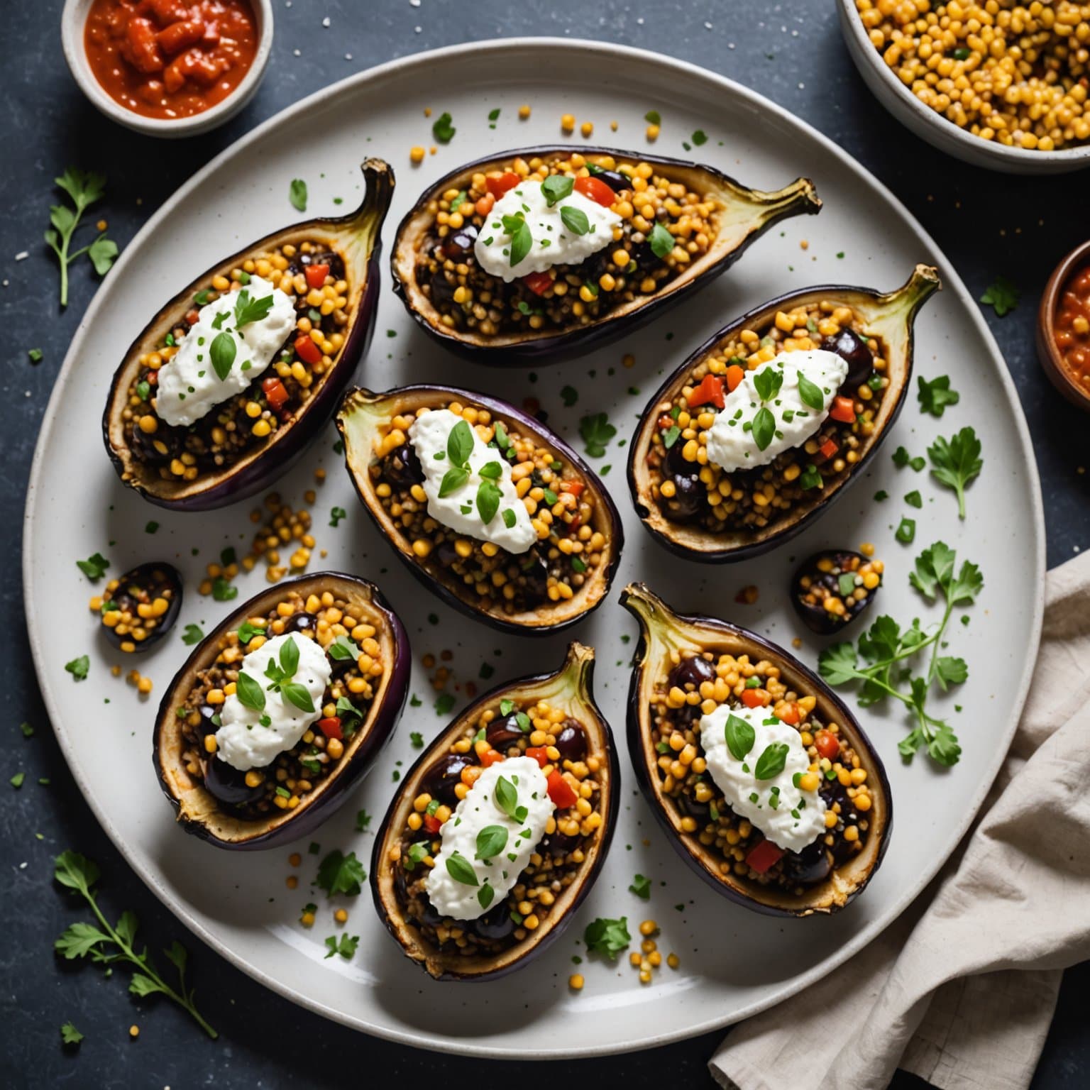 Fylte auberginer med israelsk couscous