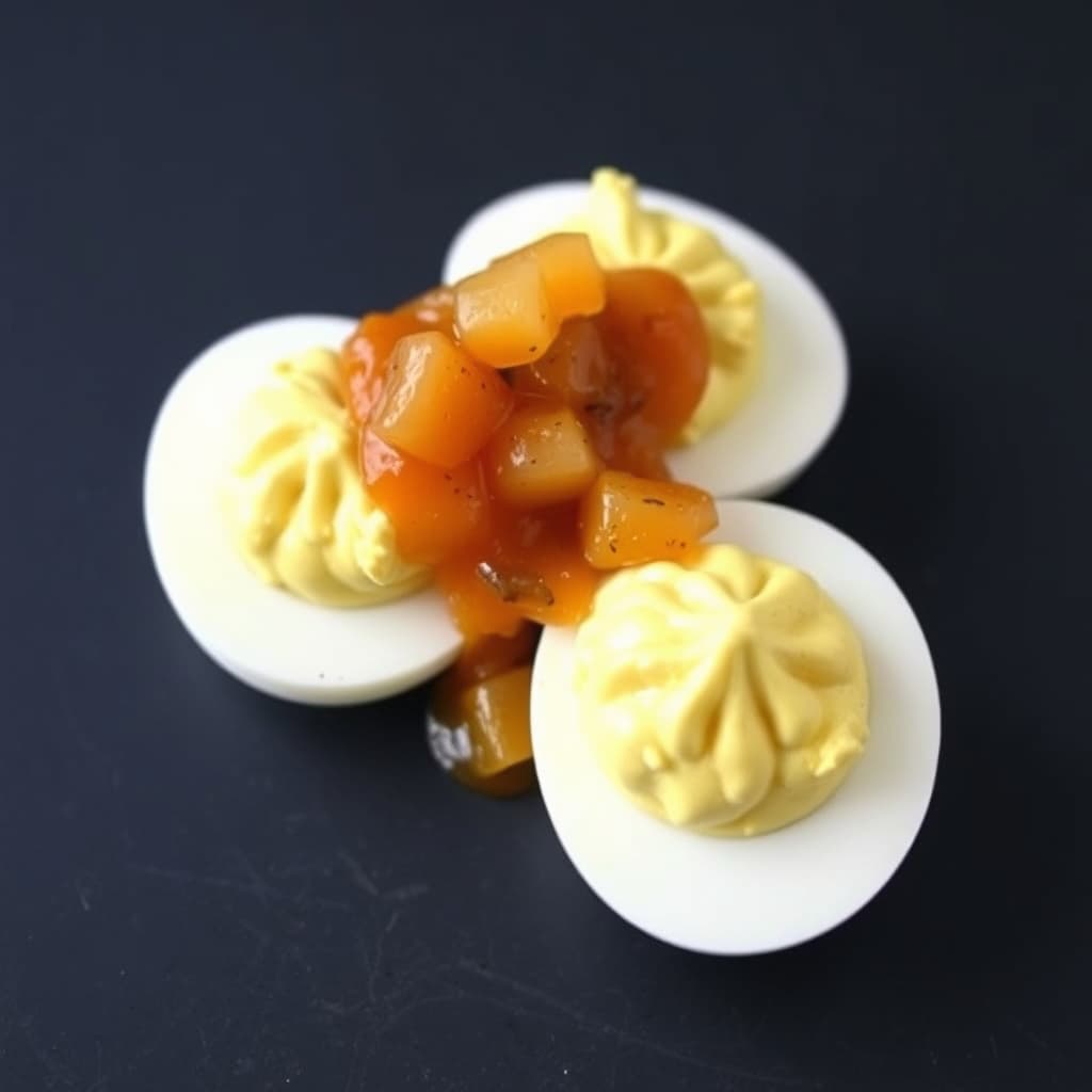 Fylte egg med eplekompott