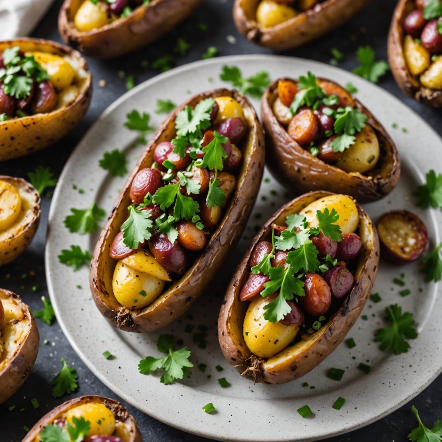 Fylte fingerling-poteter