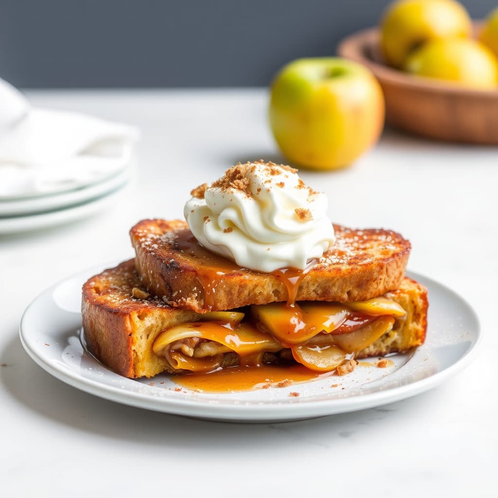 Fylte franske toast med karamelliserte kanel- og epler