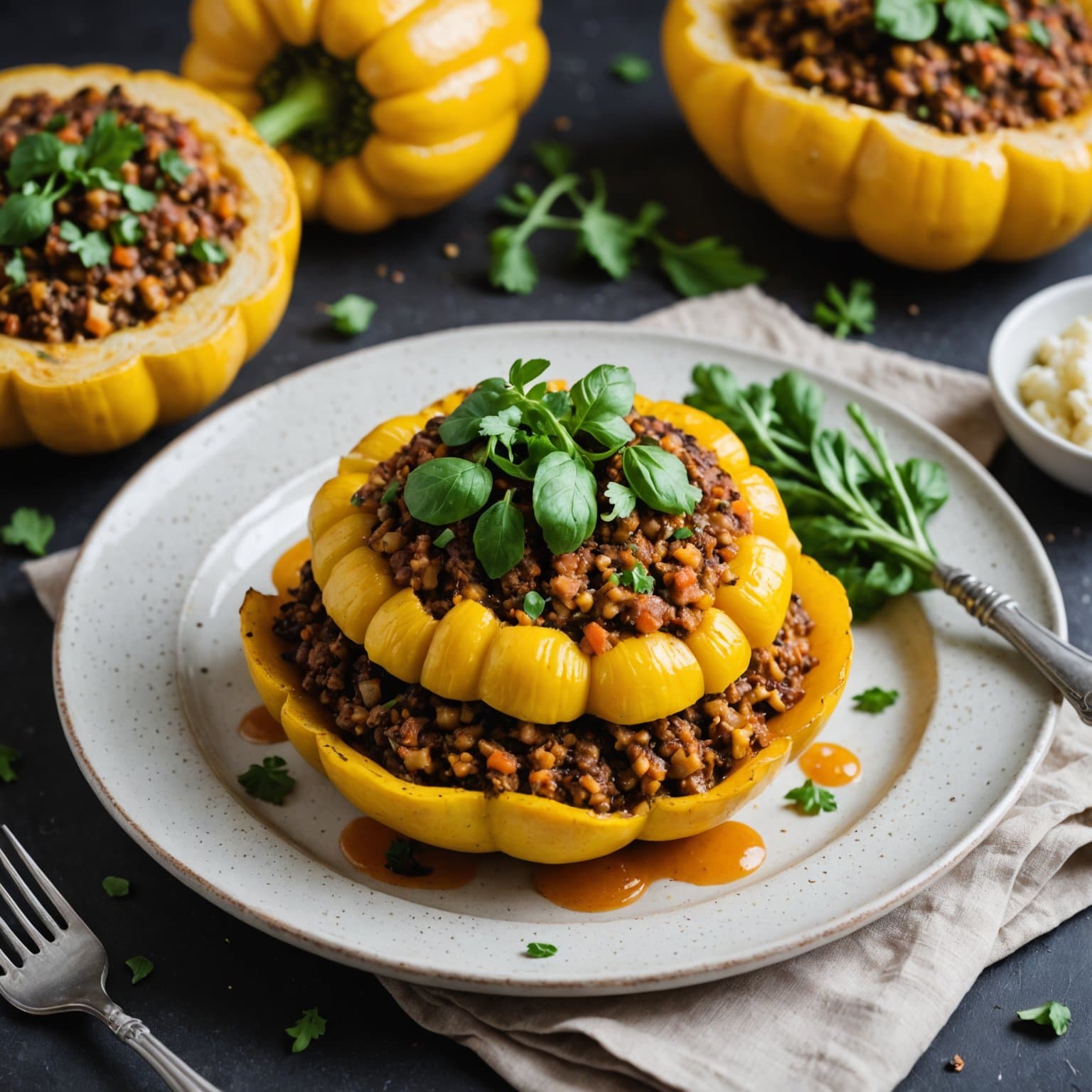 Fylte, gratinerte (Patty Pan) squash
