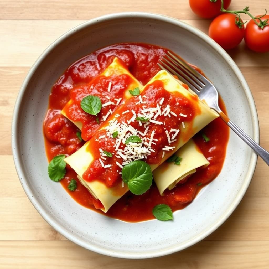 Fylte manicotti med fersk marinara-saus