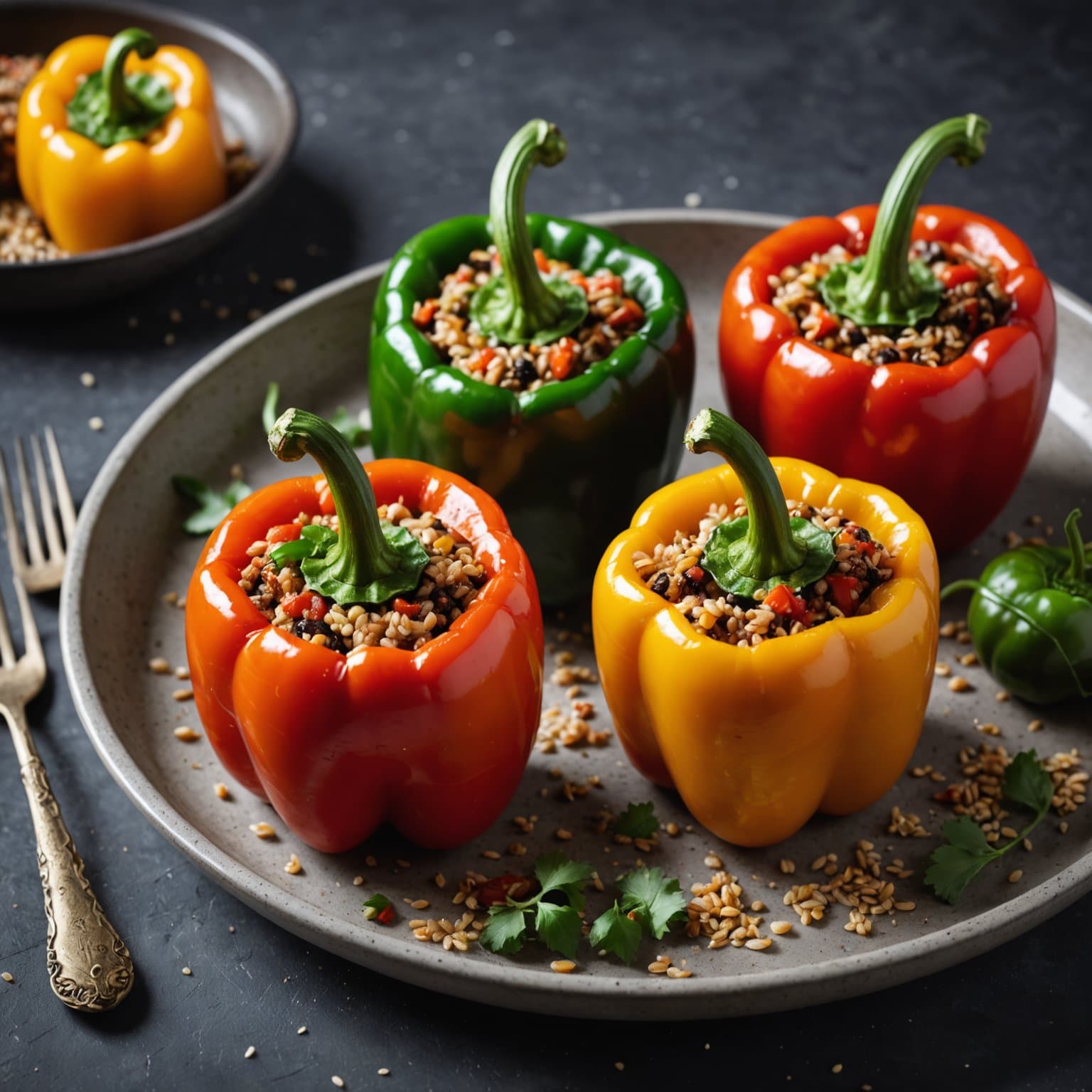 Fylte paprika med gamle korn og ovnsbakte paprika